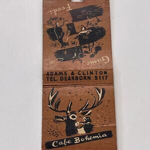 Cafe Bohemia Game Foods Adams & Clinton Dearborn Vintage Matchbook TB8-MB-14